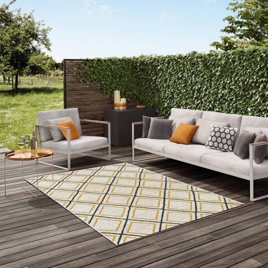 Decoweb - Tapis d’extérieur ou de salon - Motifs losanges - Jaune et noir - 200 x 290 cm - Decoweb - Image 2