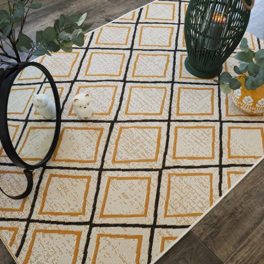 Decoweb - Tapis d’extérieur ou de salon - Motifs losanges - Jaune et noir - 200 x 290 cm - Decoweb - Image 3