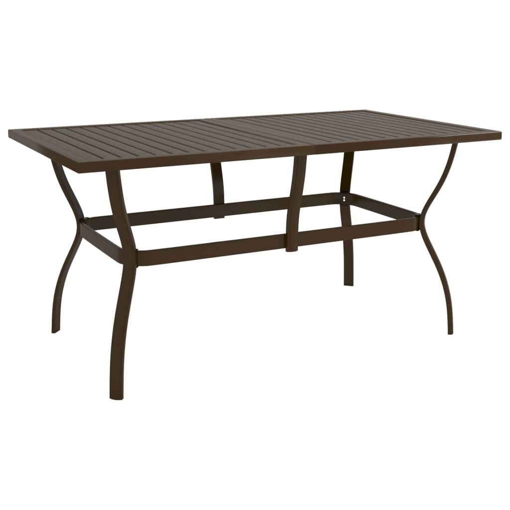 Table de Jardin Rectangulaire 140x80 cm Marron en Acier Robuste, Style Industriel à Lattes – ComfortXL Outdoor Living - Image 1