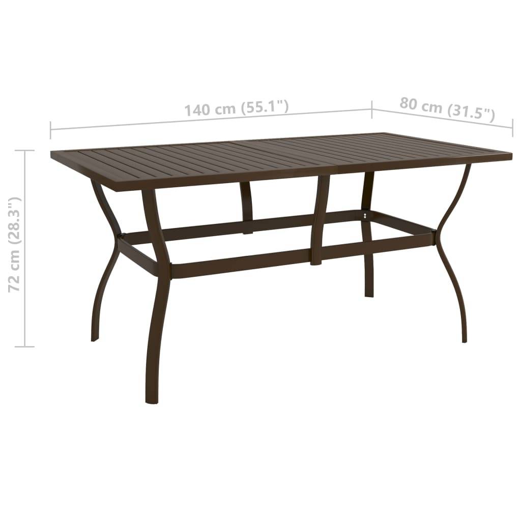 Table de Jardin Rectangulaire 140x80 cm Marron en Acier Robuste, Style Industriel à Lattes – ComfortXL Outdoor Living - Image 6