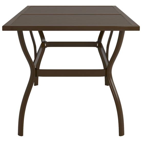 Table de Jardin Rectangulaire 140x80 cm Marron en Acier Robuste, Style Industriel à Lattes – ComfortXL Outdoor Living - Image 3