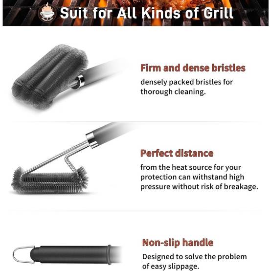 Brosse triangle nettoyage grille barbecue 45,7cm - Poignée anti-chaleur-Living123 - Image 2