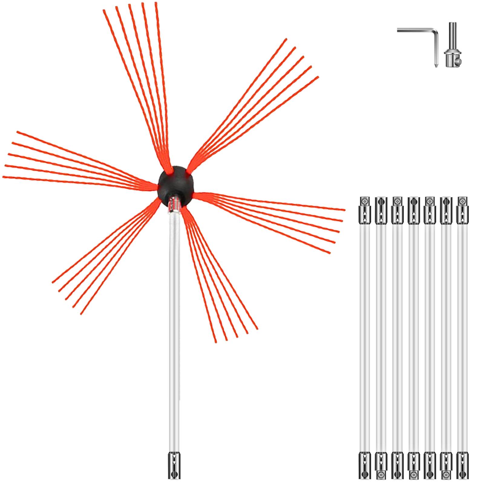 VEVOR Brosse nettoyeur cheminée 8 m, nylon, 8 tiges flexibles 1 m. Pour poêle à pellet, ramonage. - Image 1