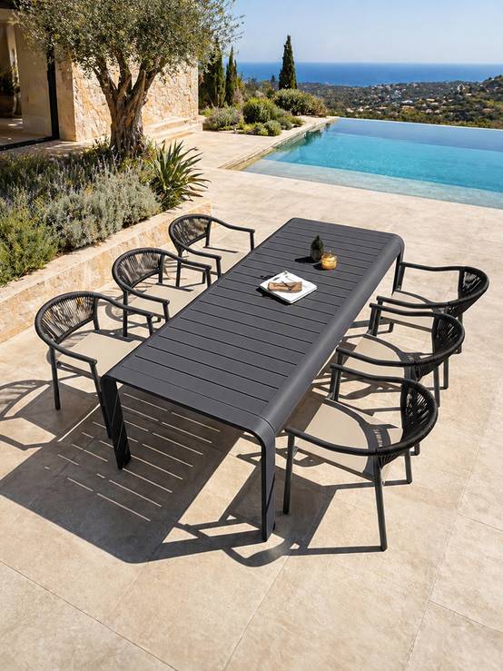 Dcb Garden - Ensemble repas de jardin en aluminium 6 places - Gris anthracite - HANOI - Image 1