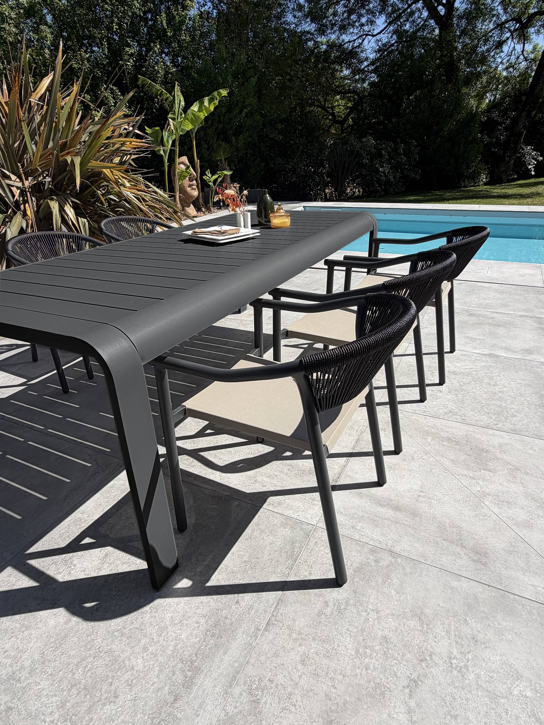 Dcb Garden - Ensemble repas de jardin en aluminium 6 places - Gris anthracite - HANOI - Image 2