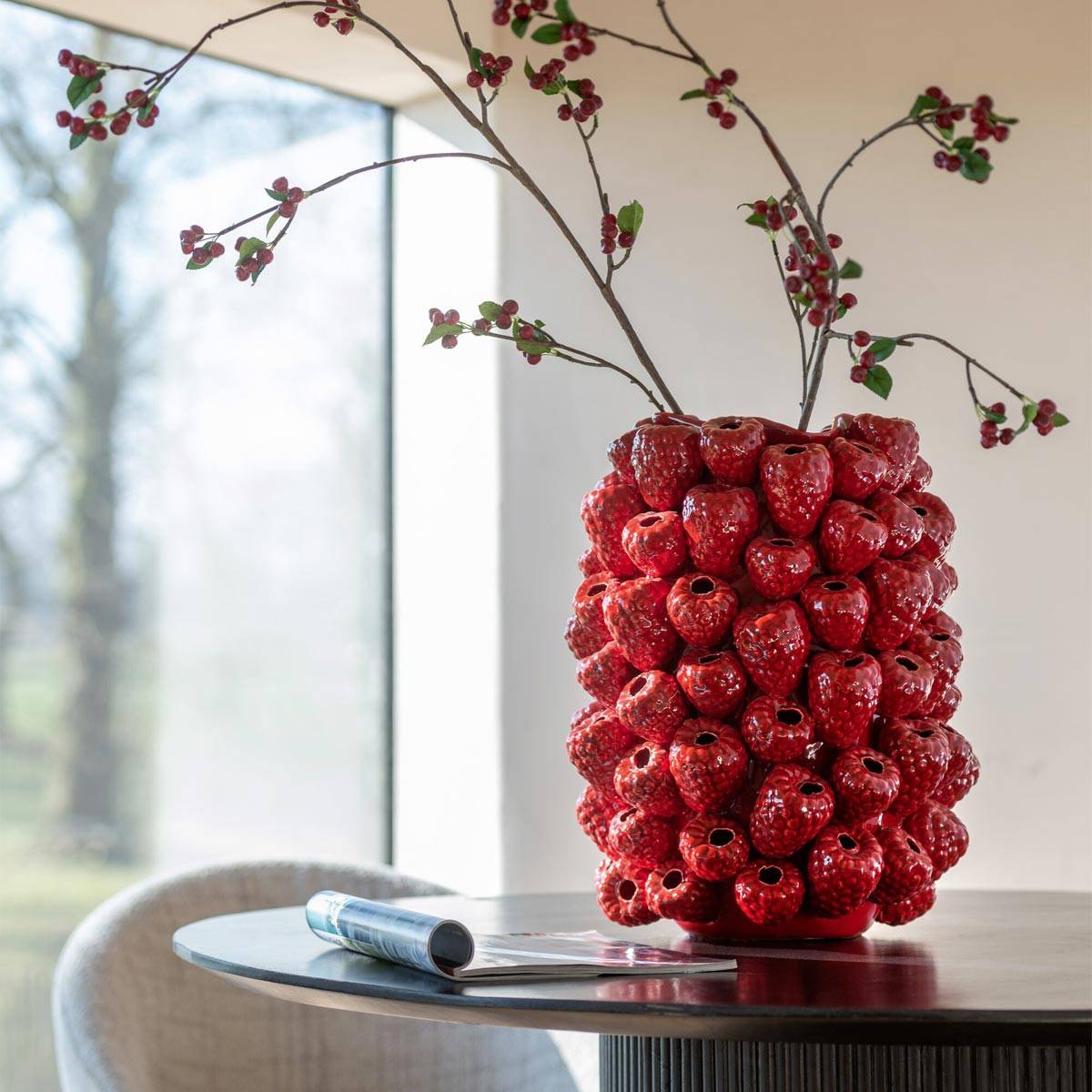 J-Line - Vase Déco en Argile "Berry" 45cm Rouge - Image 2