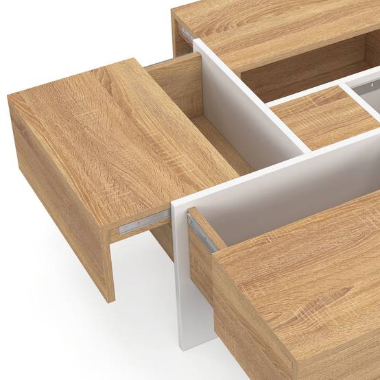 IDMARKET - Table basse carrée TALIA 70 cm avec tiroirs bois et blanc - Image 6