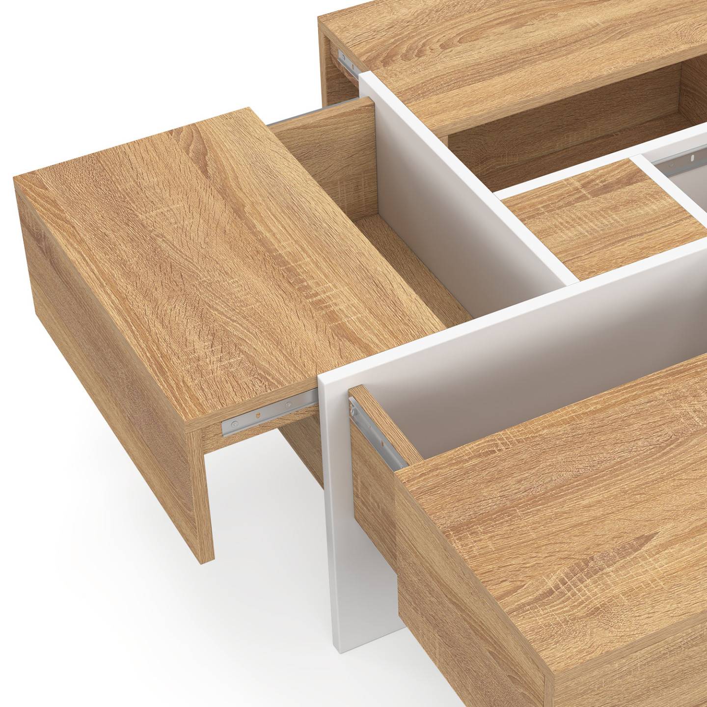 IDMARKET - Table basse carrée TALIA 70 cm avec tiroirs bois et blanc - Image 6