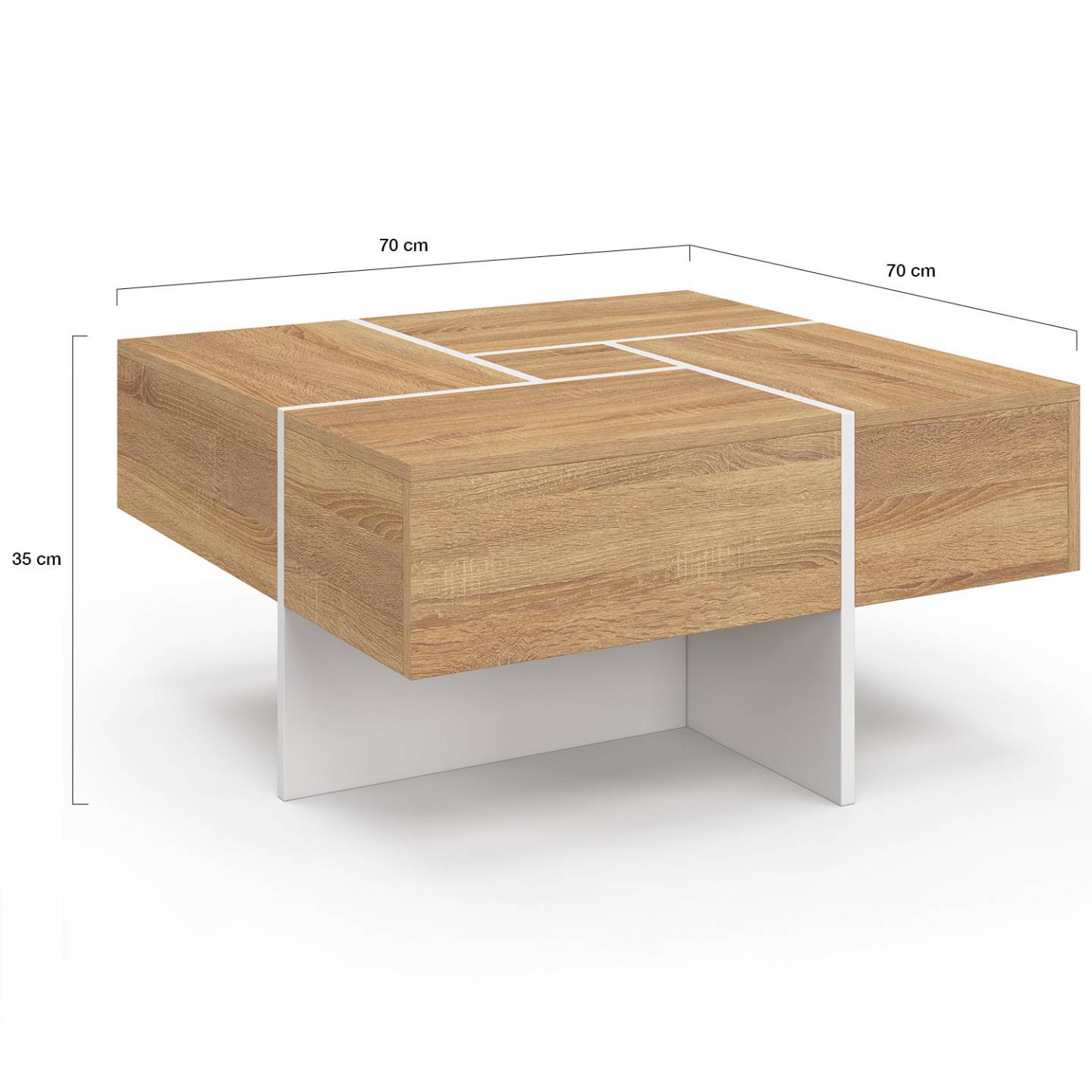 IDMARKET - Table basse carrée TALIA 70 cm avec tiroirs bois et blanc - Image 5