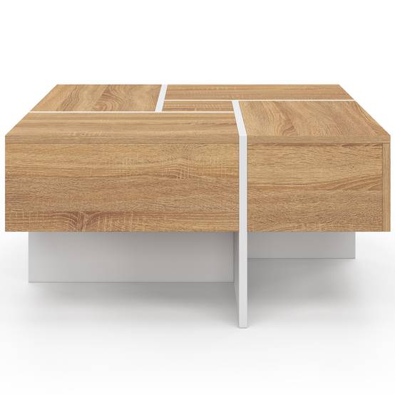 IDMARKET - Table basse carrée TALIA 70 cm avec tiroirs bois et blanc - Image 3