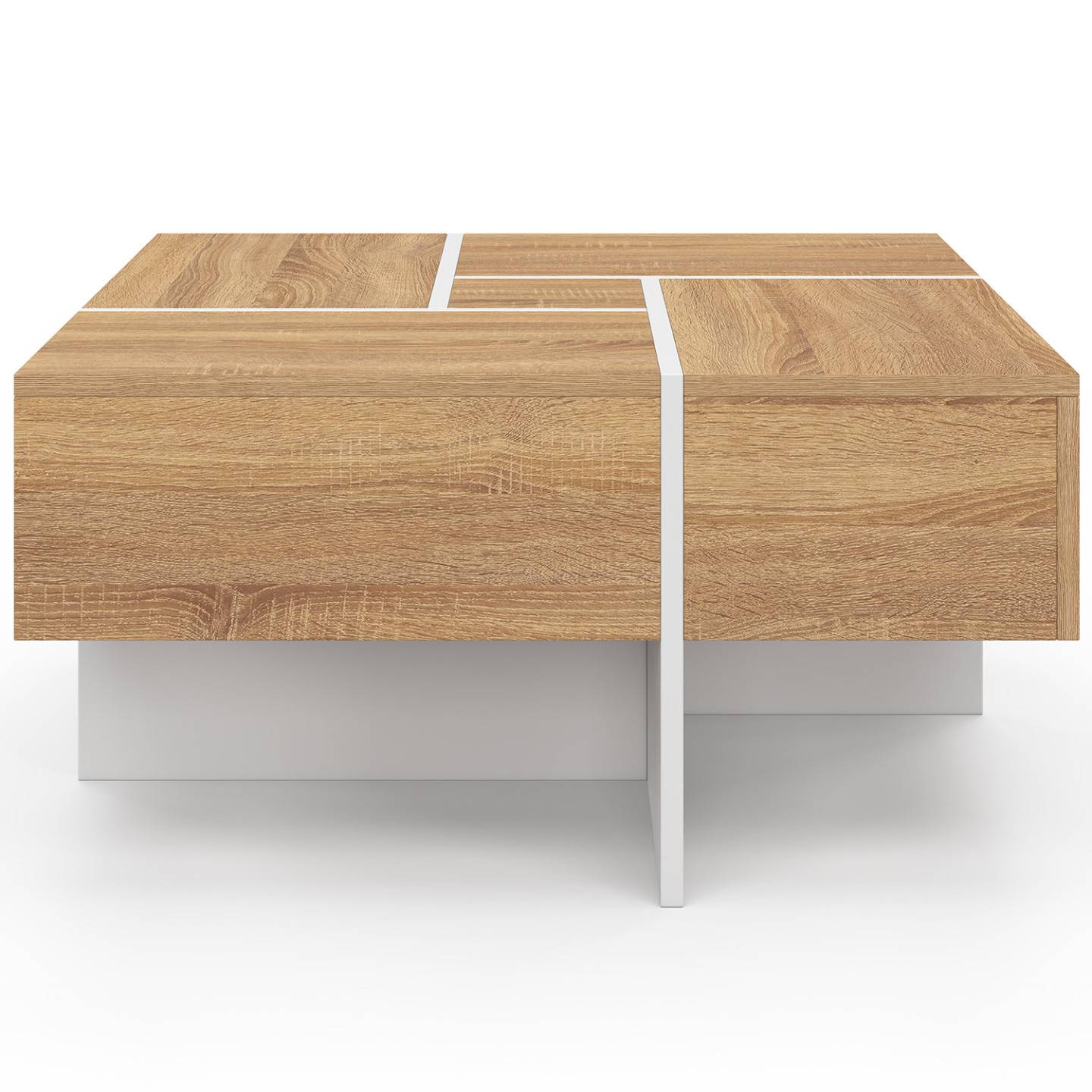 IDMARKET - Table basse carrée TALIA 70 cm avec tiroirs bois et blanc - Image 3