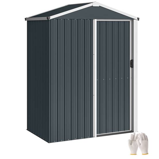 Abri de jardin en métal 1,2 m², cabane jardin extérieure, porte coulissante verrouillable et gants, 136x87x179cm, gris - Image 1