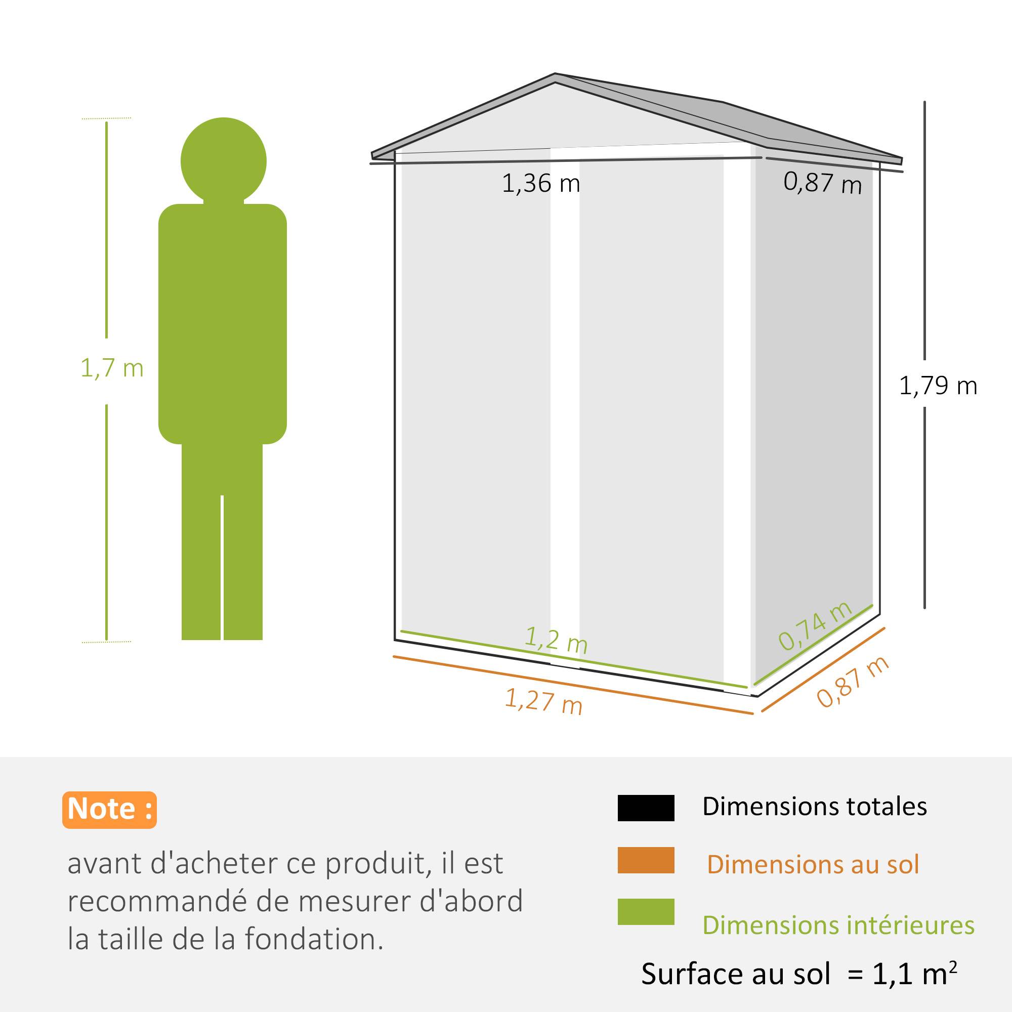 Abri de jardin en métal 1,2 m², cabane jardin extérieure, porte coulissante verrouillable et gants, 136x87x179cm, gris - Image 5
