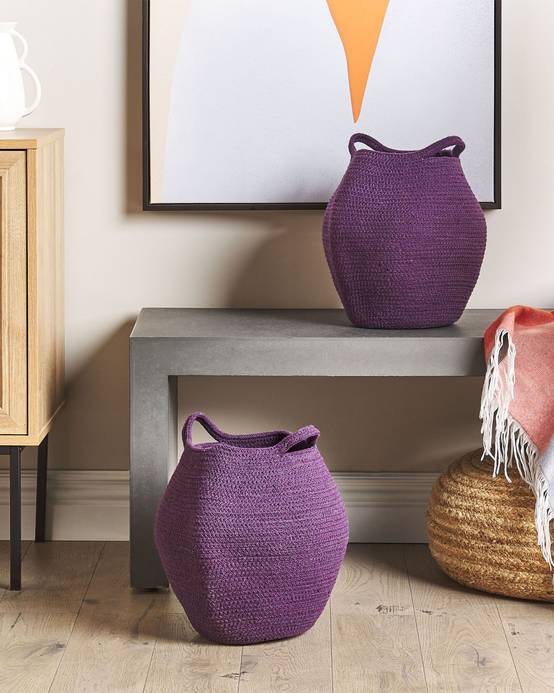 Paniers Pourpre en Coton 30 cm Ronds Faits Main Rangement Intérieur pour Linge Facile à Entretenir Corbeilles Lot de 2 - Image 2