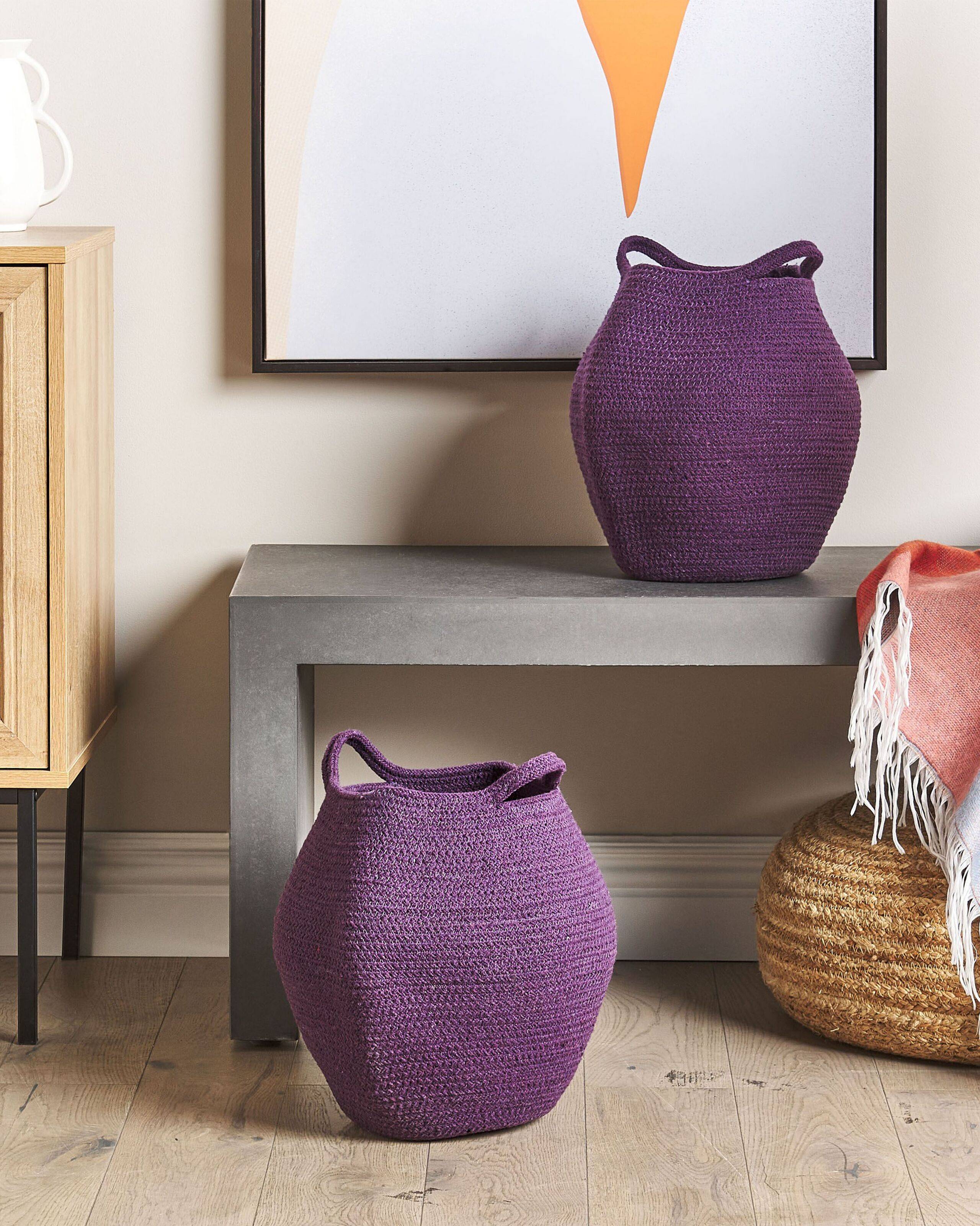Paniers Pourpre en Coton 30 cm Ronds Faits Main Rangement Intérieur pour Linge Facile à Entretenir Corbeilles Lot de 2 - Image 2