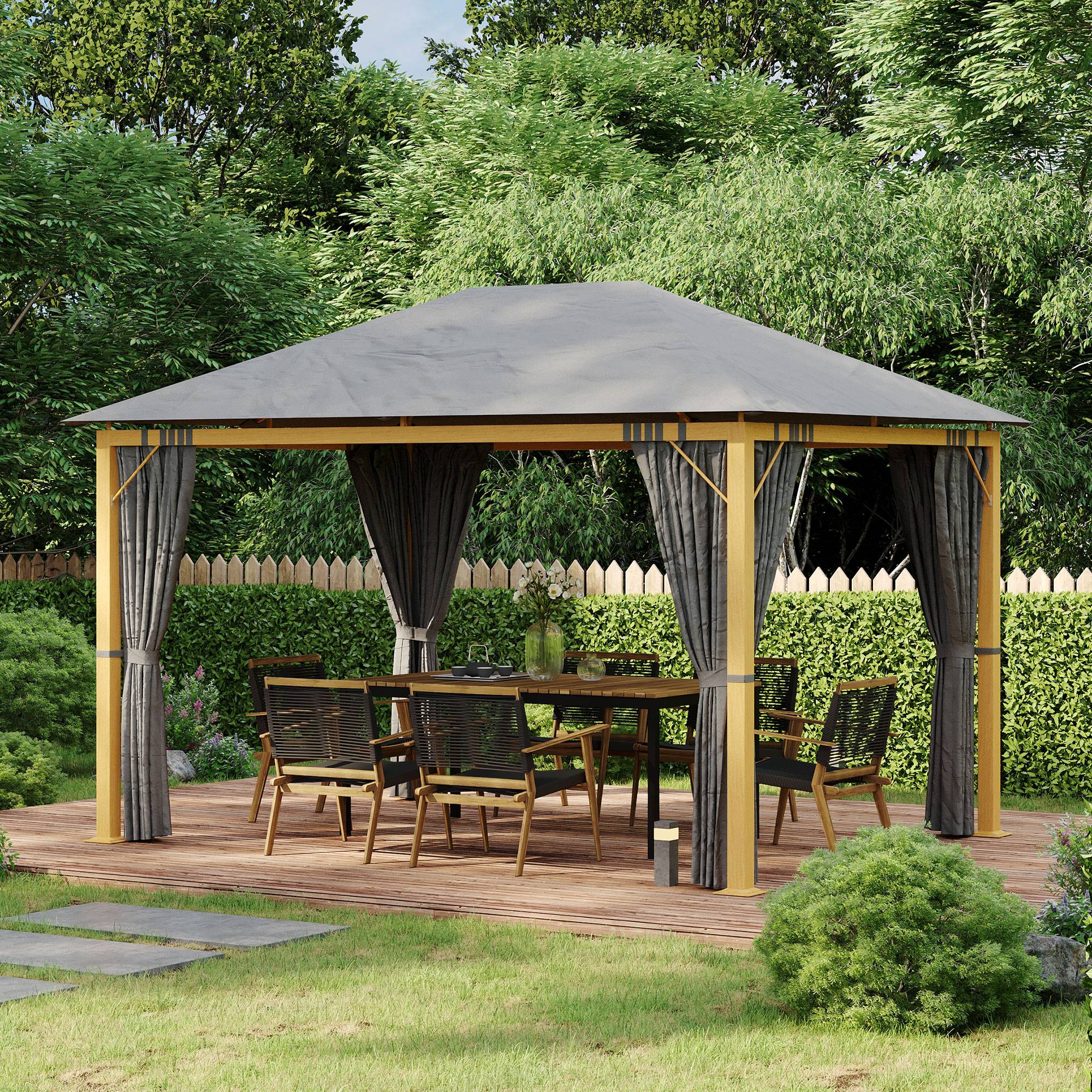 Outsunny - Tonnelle de jardin pavillon 4x3m avec rideaux toile de toit polyester protection solaire aluminium - Outsunny - Image 2