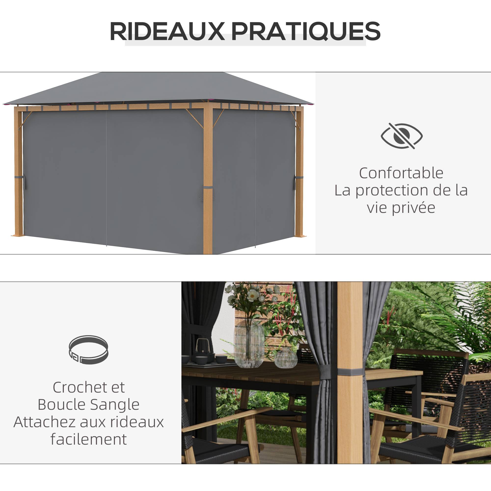 Outsunny - Tonnelle de jardin pavillon 4x3m avec rideaux toile de toit polyester protection solaire aluminium - Outsunny - Image 4
