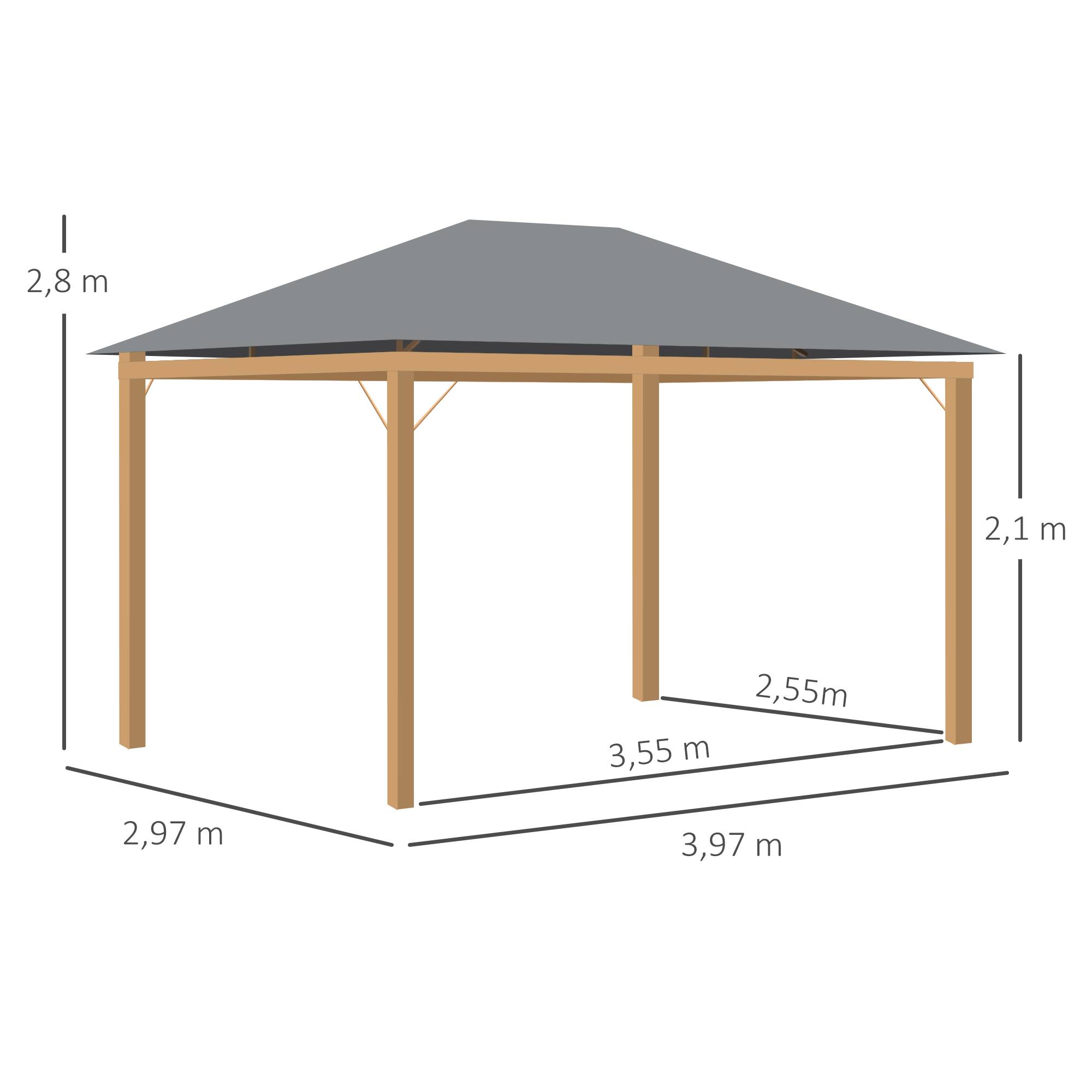 Outsunny - Tonnelle de jardin pavillon 4x3m avec rideaux toile de toit polyester protection solaire aluminium - Outsunny - Image 3