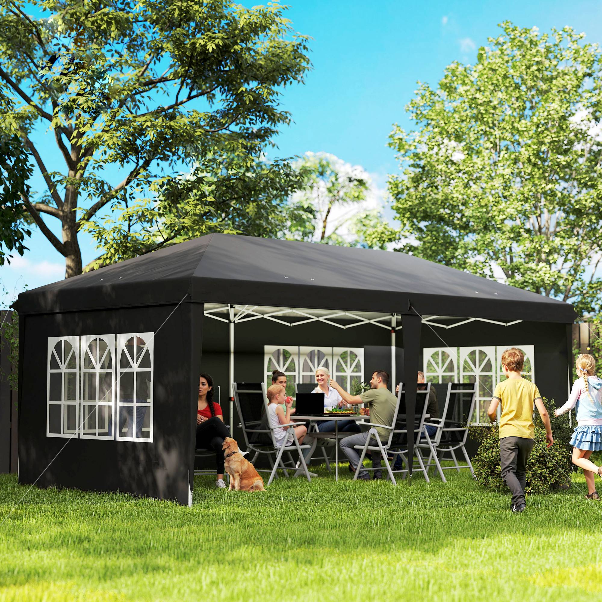 Outsunny - Tonnelle pliante 3x6m tente réception avec 3 côtés démontables, piquets et sac de transport gris - Outsunny - Image 6