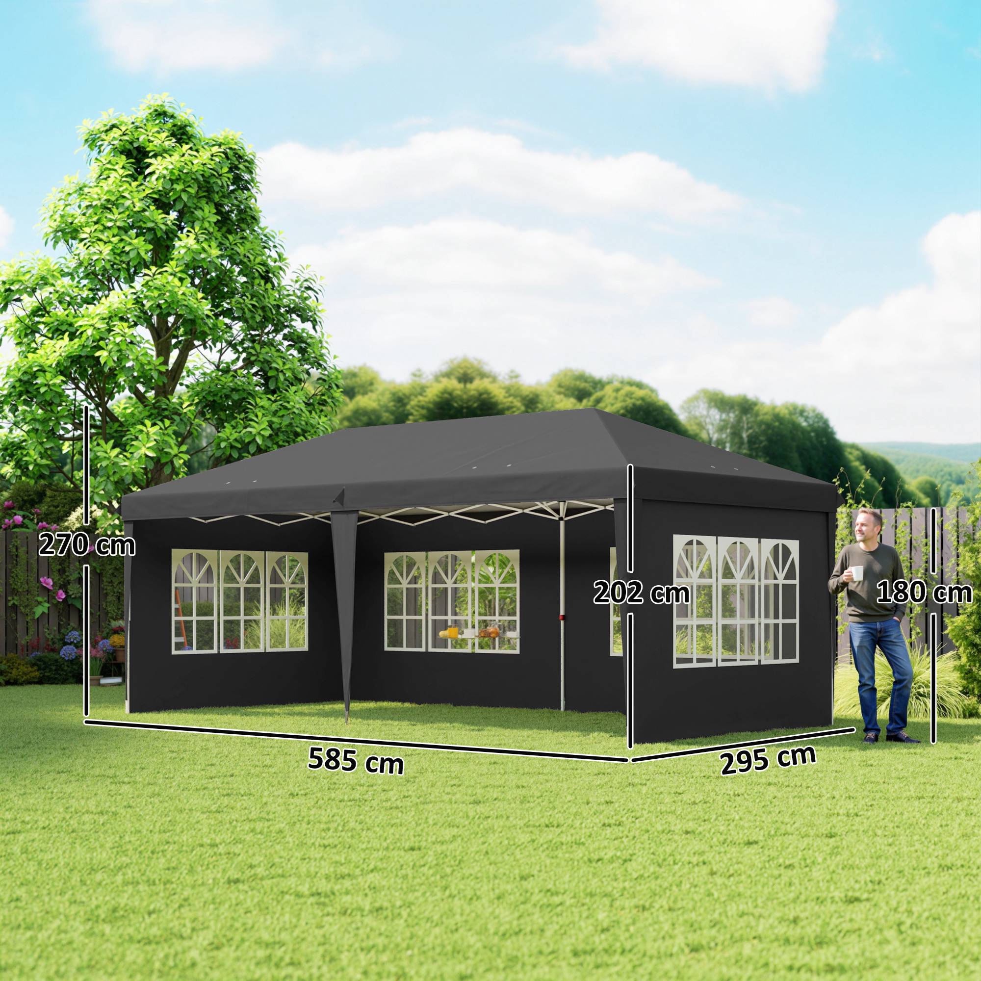 Outsunny - Tonnelle pliante 3x6m tente réception avec 3 côtés démontables, piquets et sac de transport gris - Outsunny - Image 3