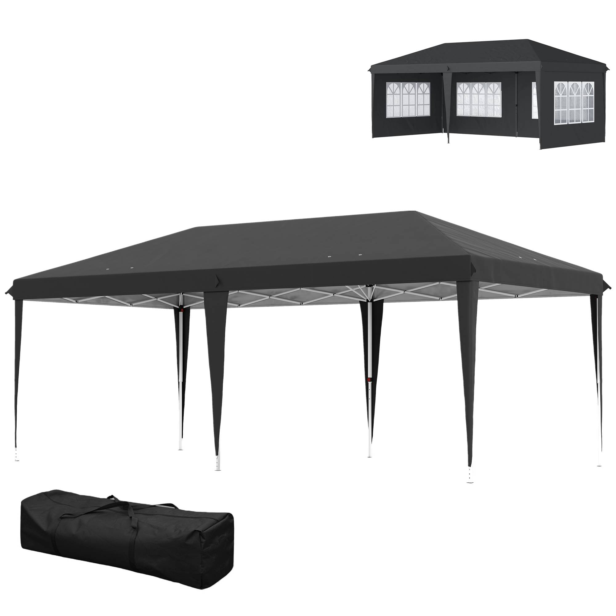 Outsunny - Tonnelle pliante 3x6m tente réception avec 3 côtés démontables, piquets et sac de transport gris - Outsunny - Image 5