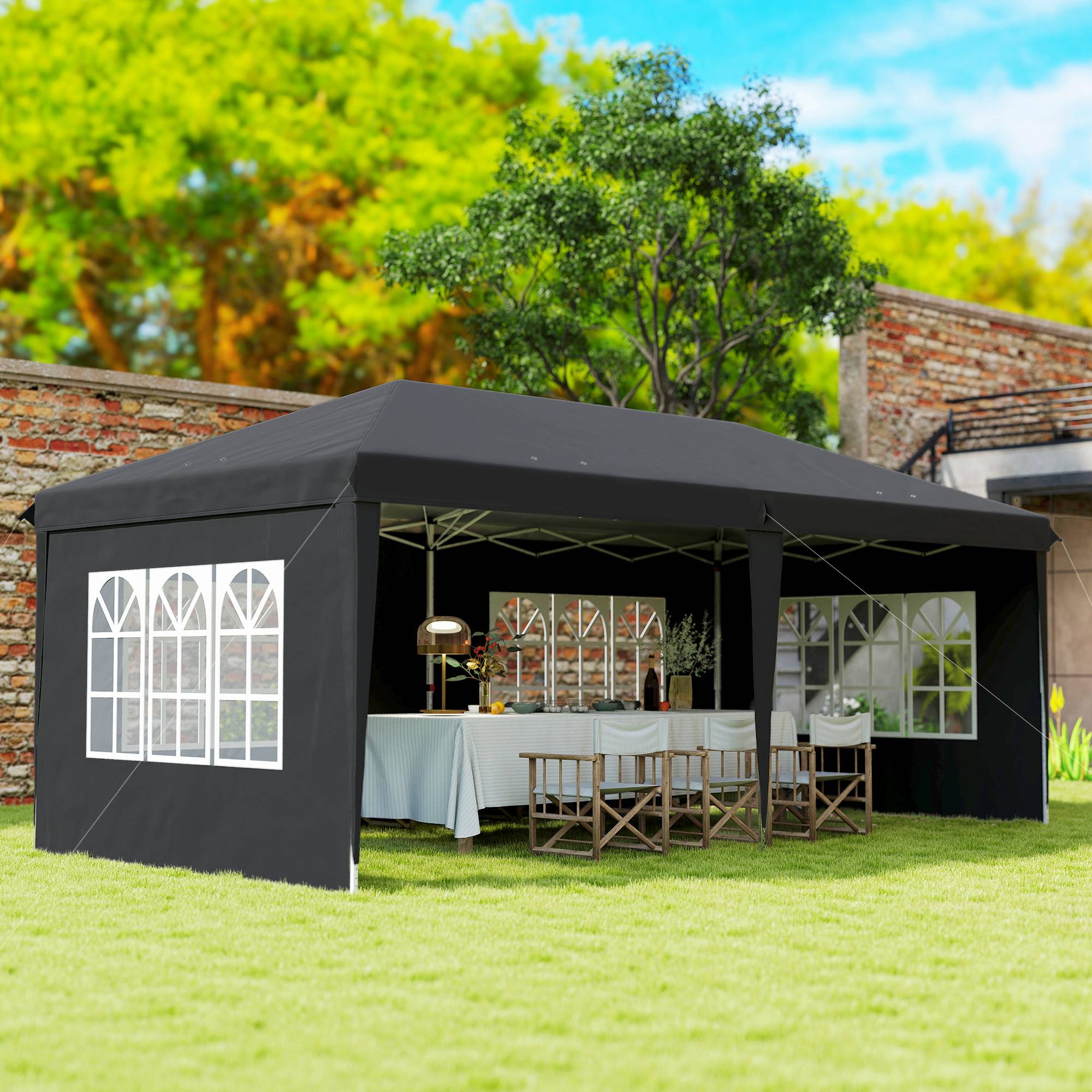 Outsunny - Tonnelle pliante 3x6m tente réception avec 3 côtés démontables, piquets et sac de transport gris - Outsunny - Image 4
