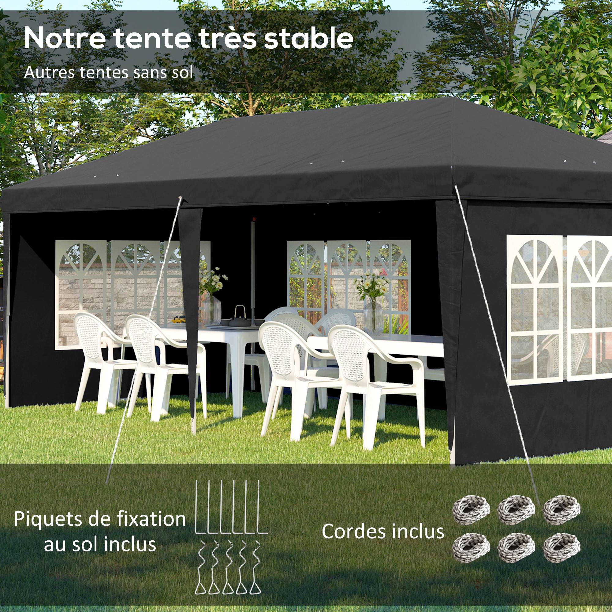 Outsunny - Tonnelle pliante 3x6m tente réception avec 3 côtés démontables, piquets et sac de transport gris - Outsunny - Image 8