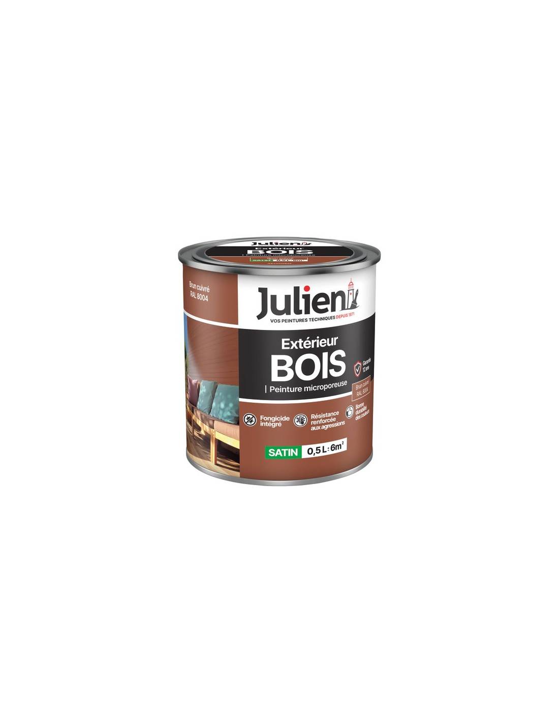 Julien - Peinture Julien Bois Microporeux Brun Cuivre 0.5l - Julien