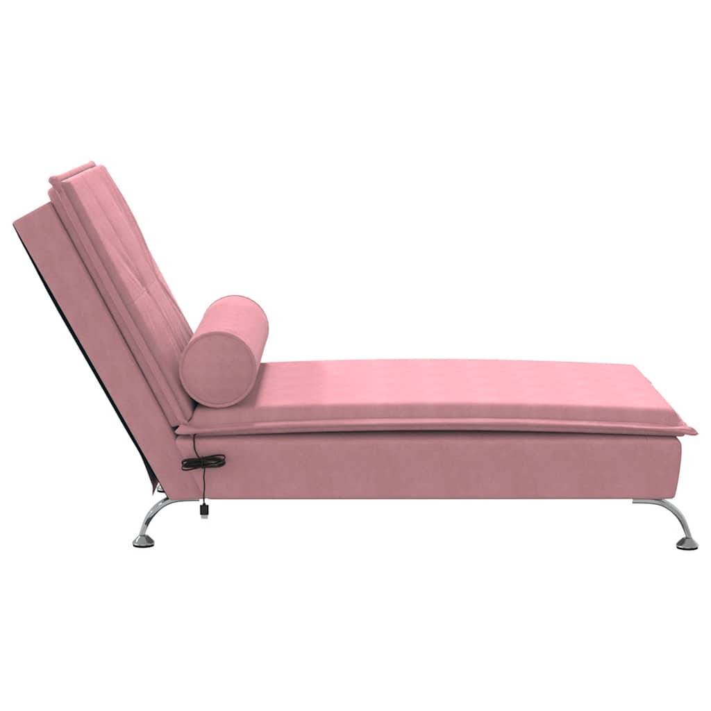 Maison Chic - Chaise longue | Transat | Bain de soleil de massage avec traversin rose velours - Image 5