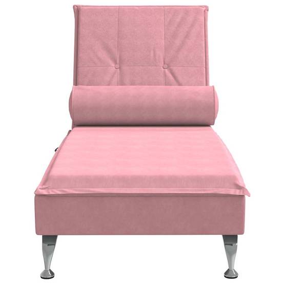 Maison Chic - Chaise longue | Transat | Bain de soleil de massage avec traversin rose velours - Image 4