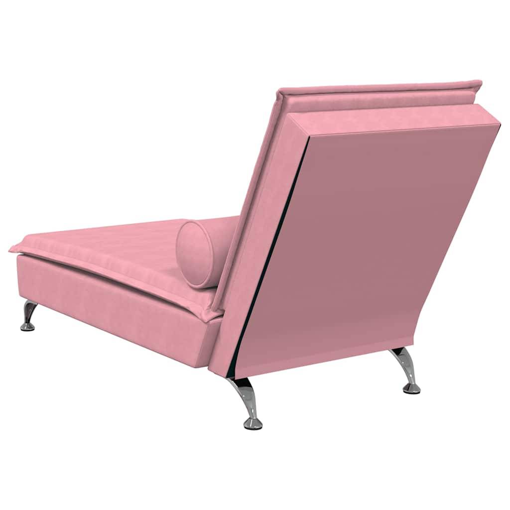 Maison Chic - Chaise longue | Transat | Bain de soleil de massage avec traversin rose velours - Image 6
