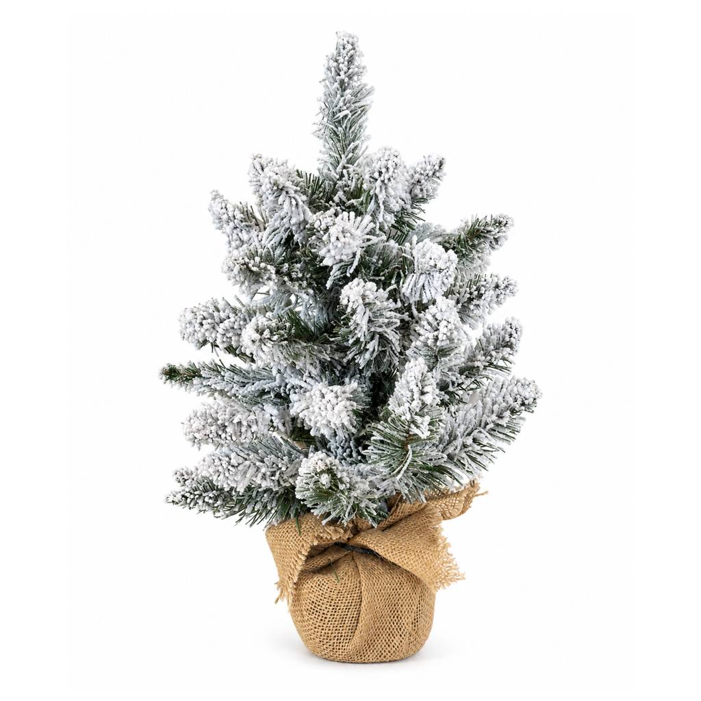 Petit sapin de Noël artificiel de table enneigé 45 cm avec pot en jute - Frosted - Little Grove - Image 1