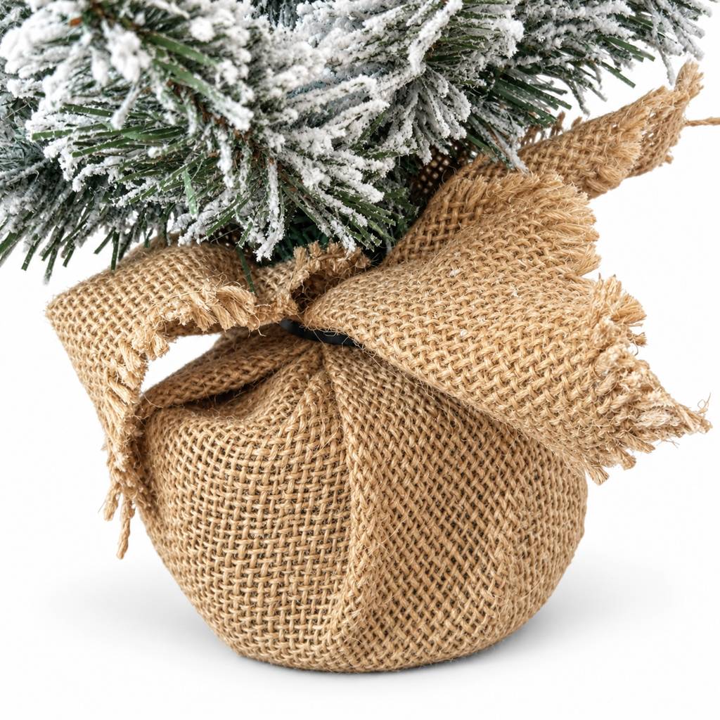 Petit sapin de Noël artificiel de table enneigé 45 cm avec pot en jute - Frosted - Little Grove - Image 3