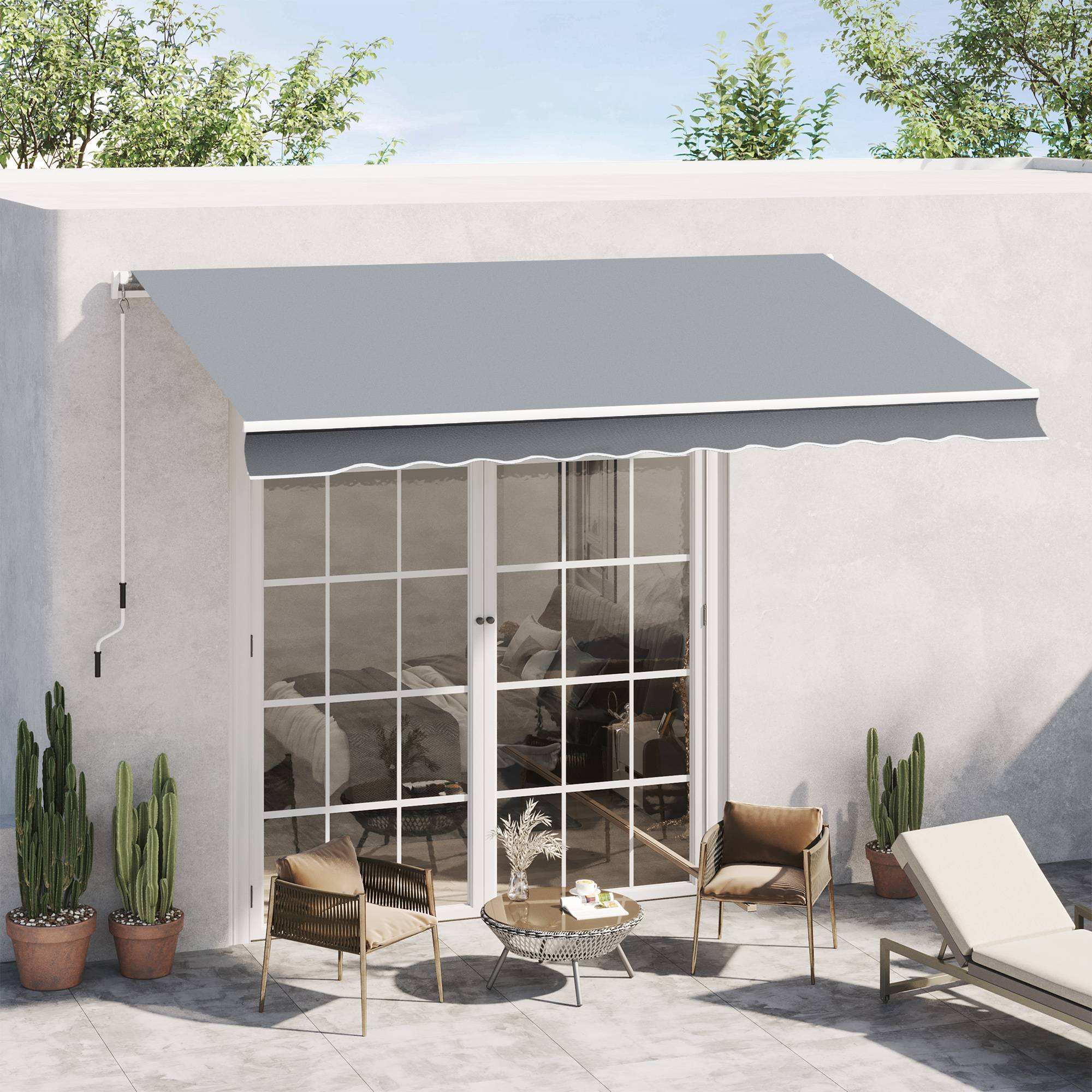 Store banne manuel rétractable 395 x 245 cm store exterieur terrasse avec manivelle, angle réglable 45°-85° - Image 4