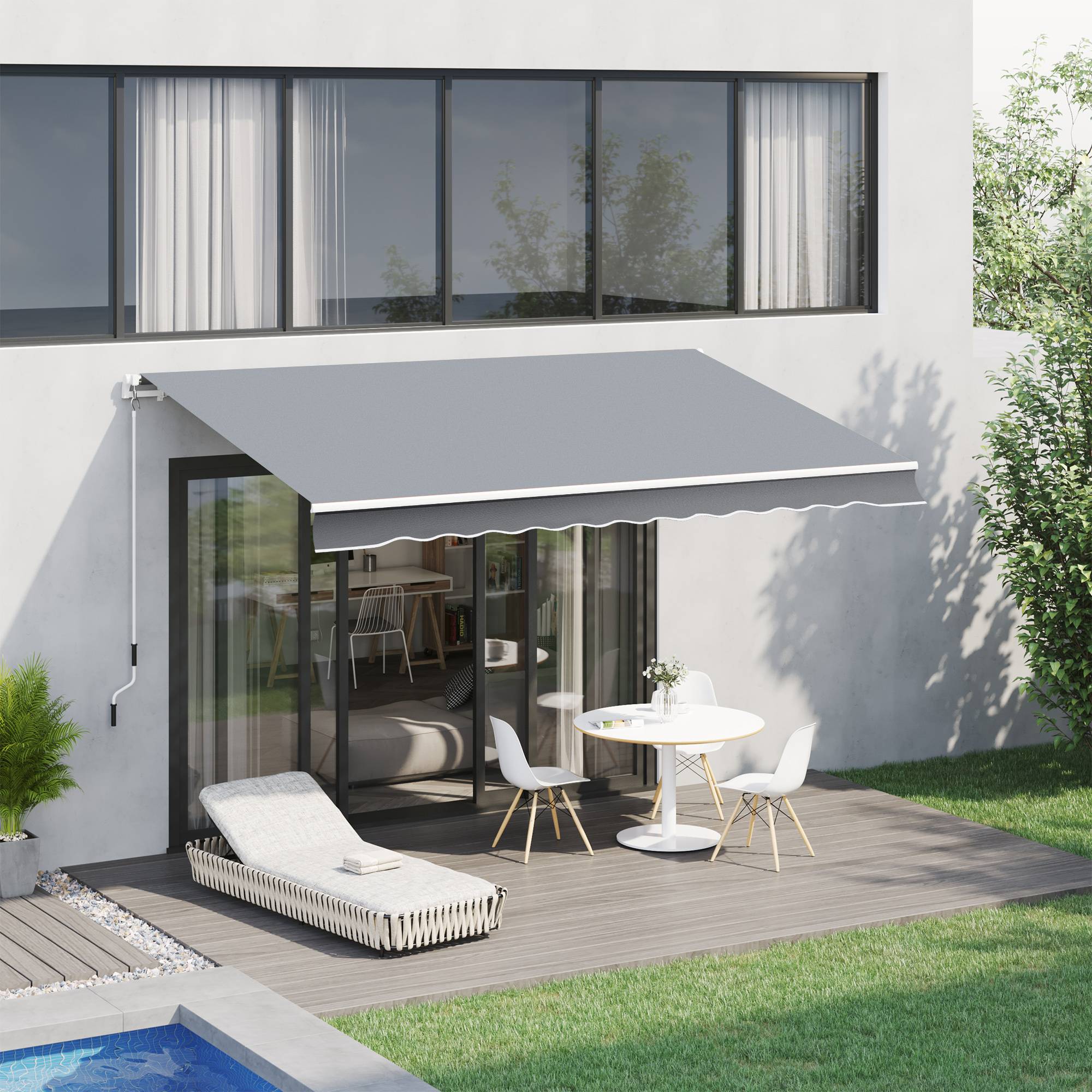 Store banne manuel rétractable 395 x 245 cm store exterieur terrasse avec manivelle, angle réglable 45°-85° - Image 3