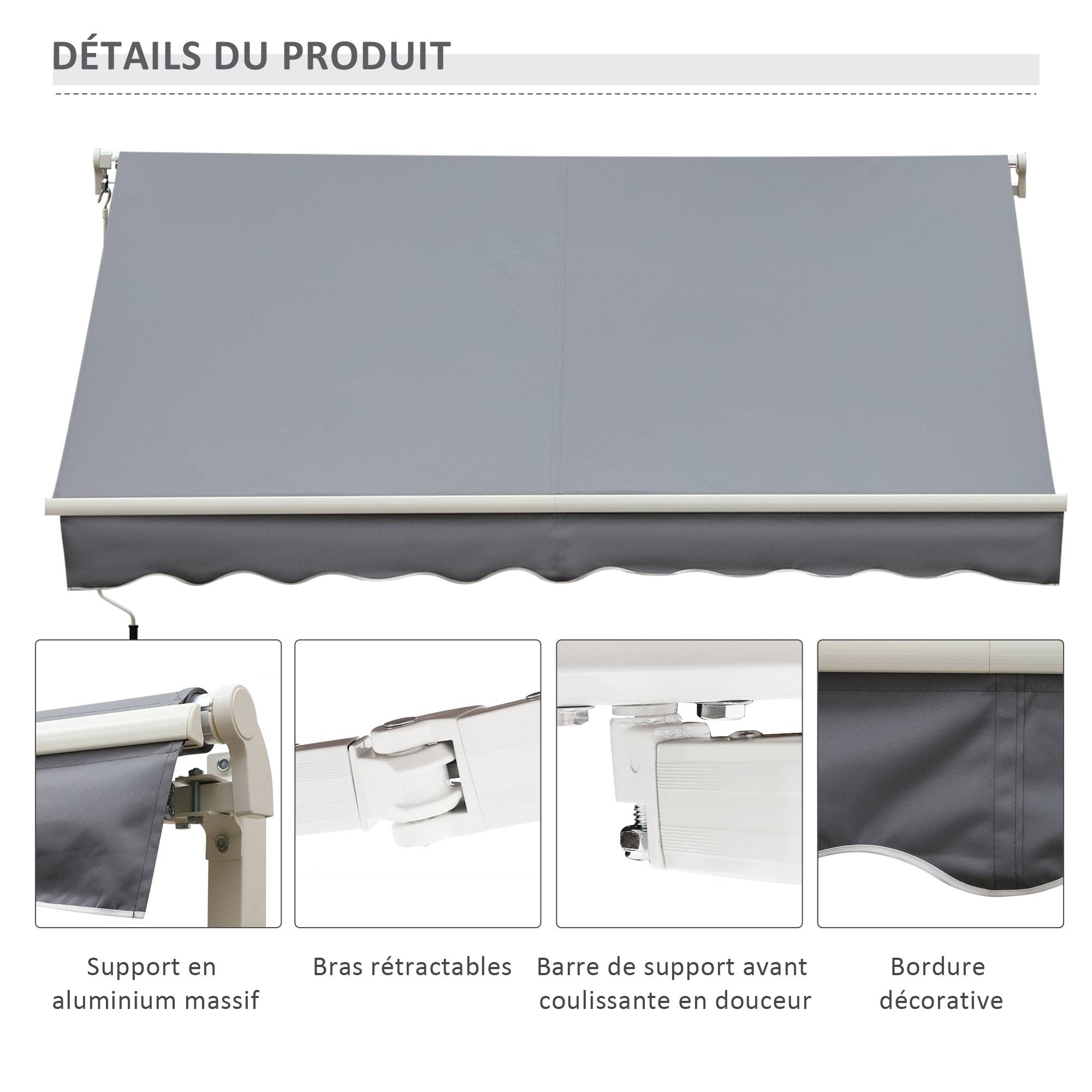 Store banne manuel rétractable 395 x 245 cm store exterieur terrasse avec manivelle, angle réglable 45°-85° - Image 10