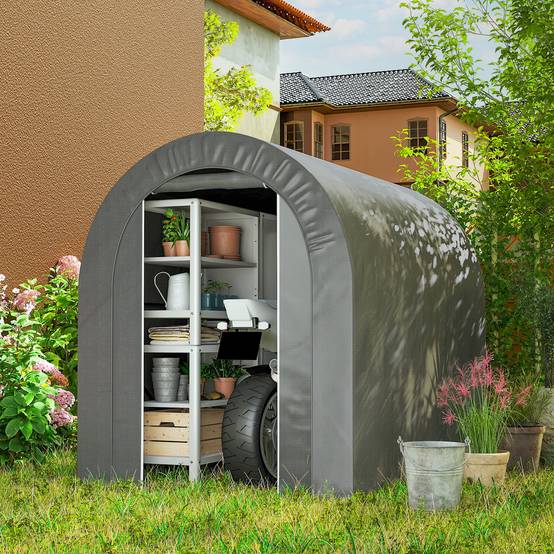 Abri de jardin pour vélo avec armature en acier, porte zippée, imperméable, 2,4 x 1,6 x 1,9 m, gris clair - Image 3