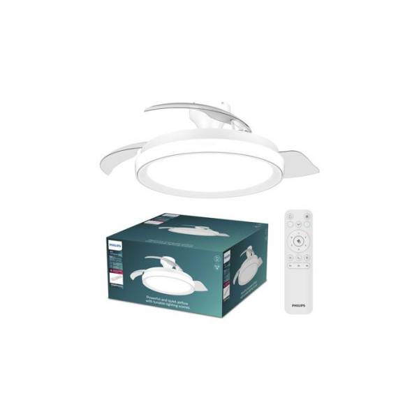 Philips - Ventilateur de Plafond - Plafonnier  - Philips - Bliss - Pales rétractables - Diametre 106 cm - Blanc - LED intégrée + télécommande - Image 1