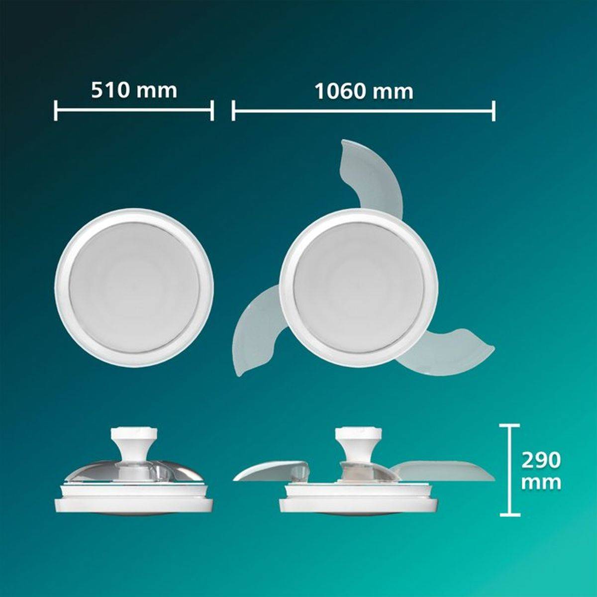 Philips - Ventilateur de Plafond - Plafonnier  - Philips - Bliss - Pales rétractables - Diametre 106 cm - Blanc - LED intégrée + télécommande - Image 8
