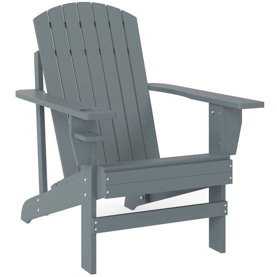 Chaise Adirondack de jardin en bois massif avec porte-gobelet, fauteuil confortable pour balcon terrasse, couleur gris, dimensions 95 x 72 x 93 cm - Image 1