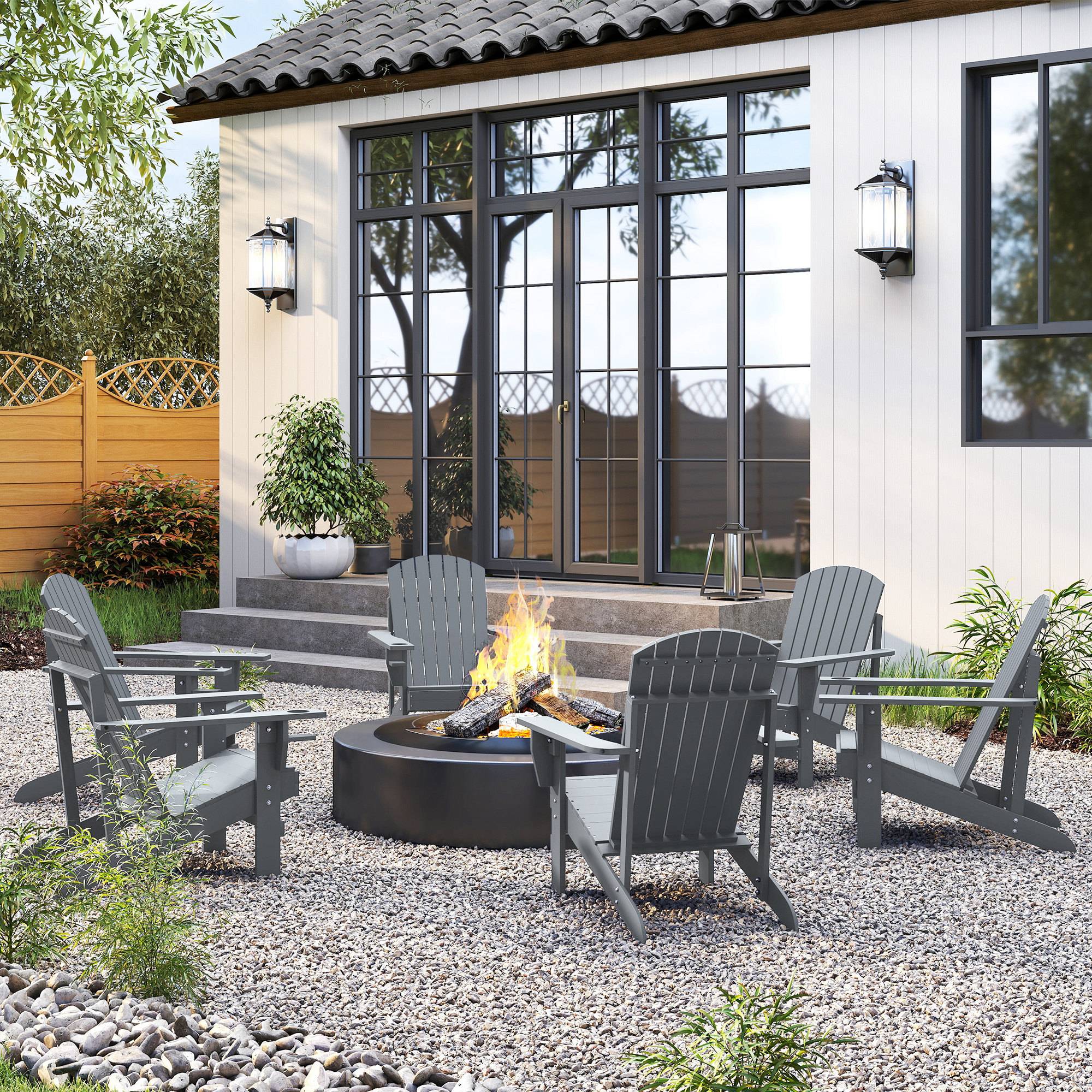 Chaise Adirondack de jardin en bois massif avec porte-gobelet, fauteuil confortable pour balcon terrasse, couleur gris, dimensions 95 x 72 x 93 cm - Image 9