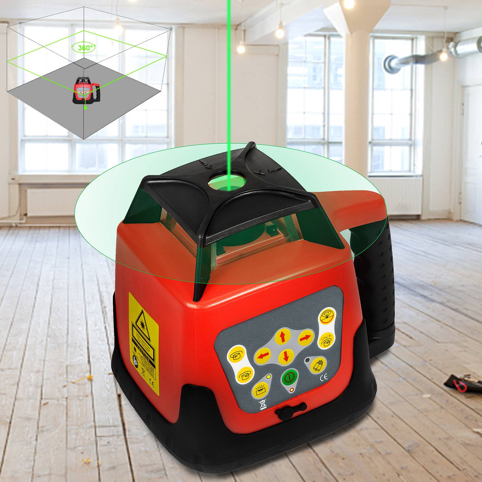 VEVOR Niveau laser rotatif 360°, autonivelant, faisceau vert, portée 500m pour travaux intérieurs et extérieurs. - Image 3