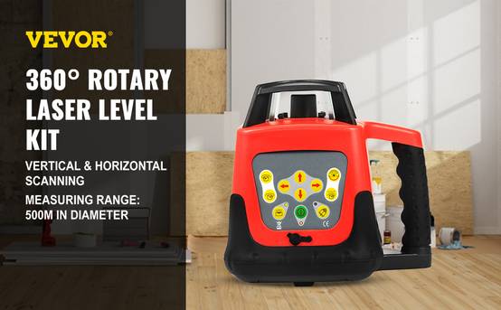 VEVOR Niveau laser rotatif 360°, autonivelant, faisceau vert, portée 500m pour travaux intérieurs et extérieurs. - Image 9