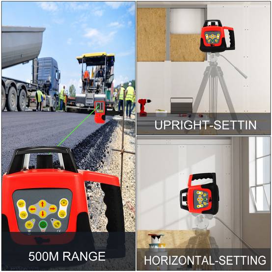 VEVOR Niveau laser rotatif 360°, autonivelant, faisceau vert, portée 500m pour travaux intérieurs et extérieurs. - Image 5