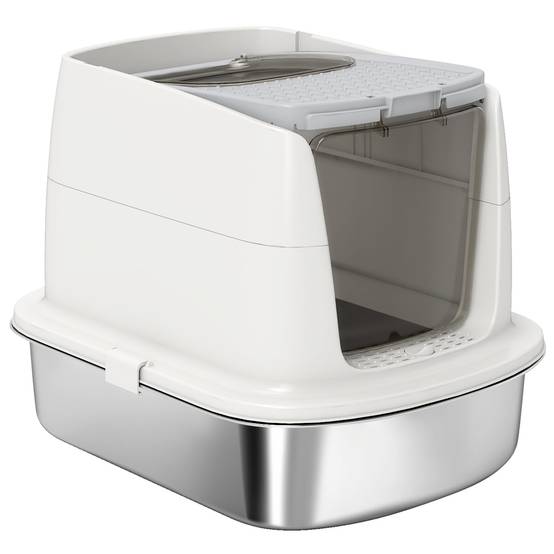 Maison de toilette Acier Inoxydable chats Couvercle pliable 52x41x39cm Blanc - ComfortXL Outdoor Living - Image 2