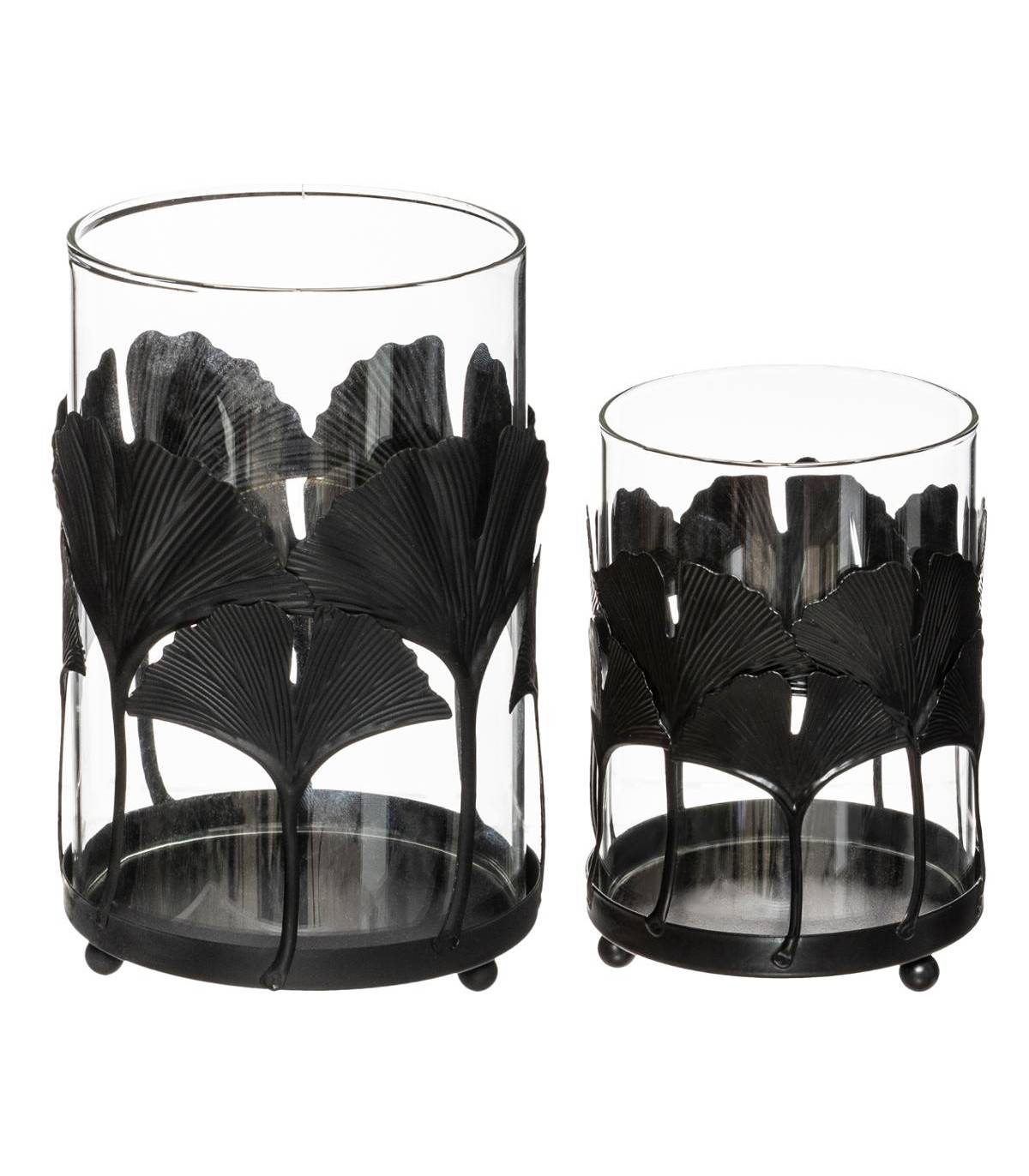 Set de 2 Bougeoirs Photophores en verre et métal décor Genko - Image 1