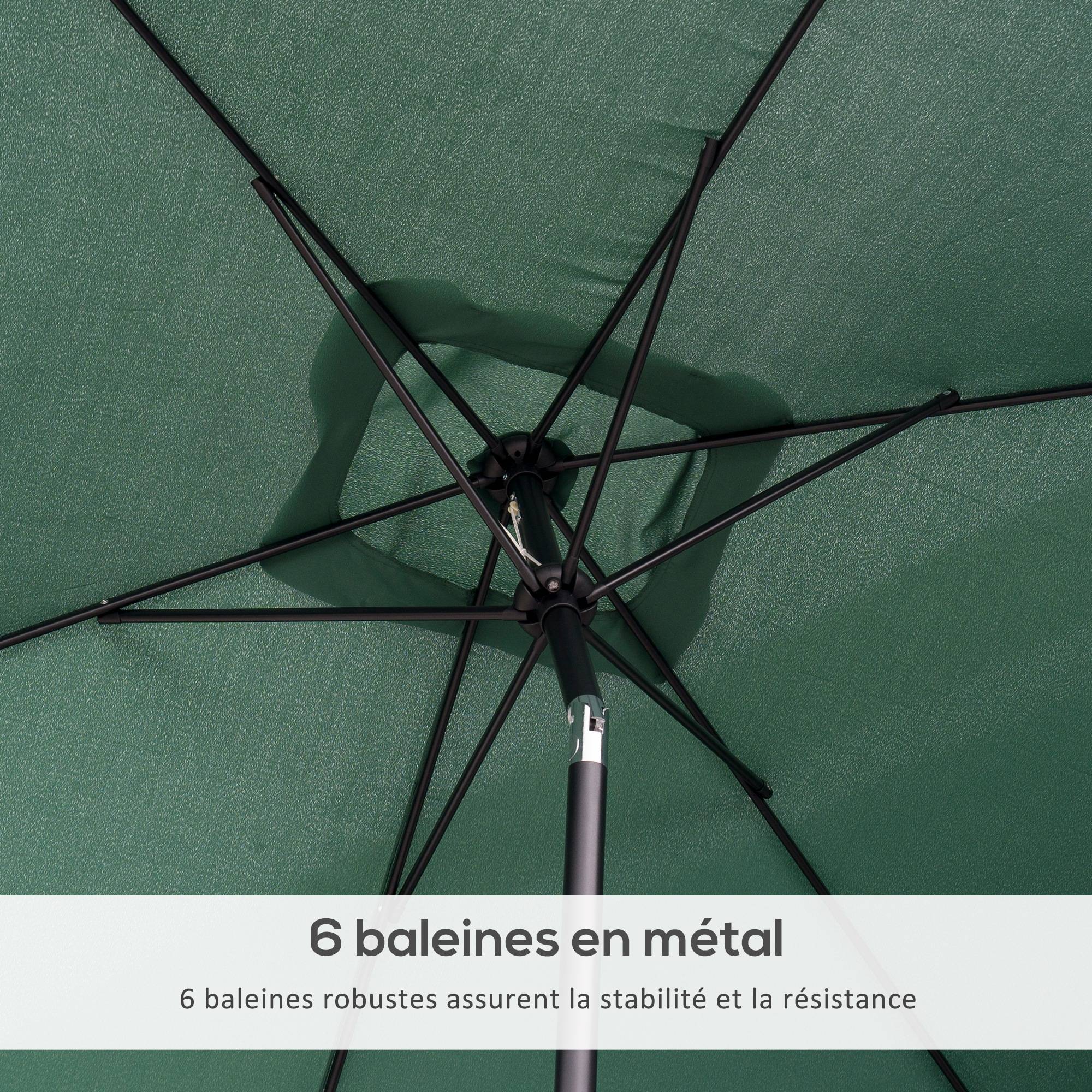 Parasol inclinable aluminium balcon terrasse protection solaire manivelle 294x198cm vert - ComfortXL Outdoor Living - Image 9