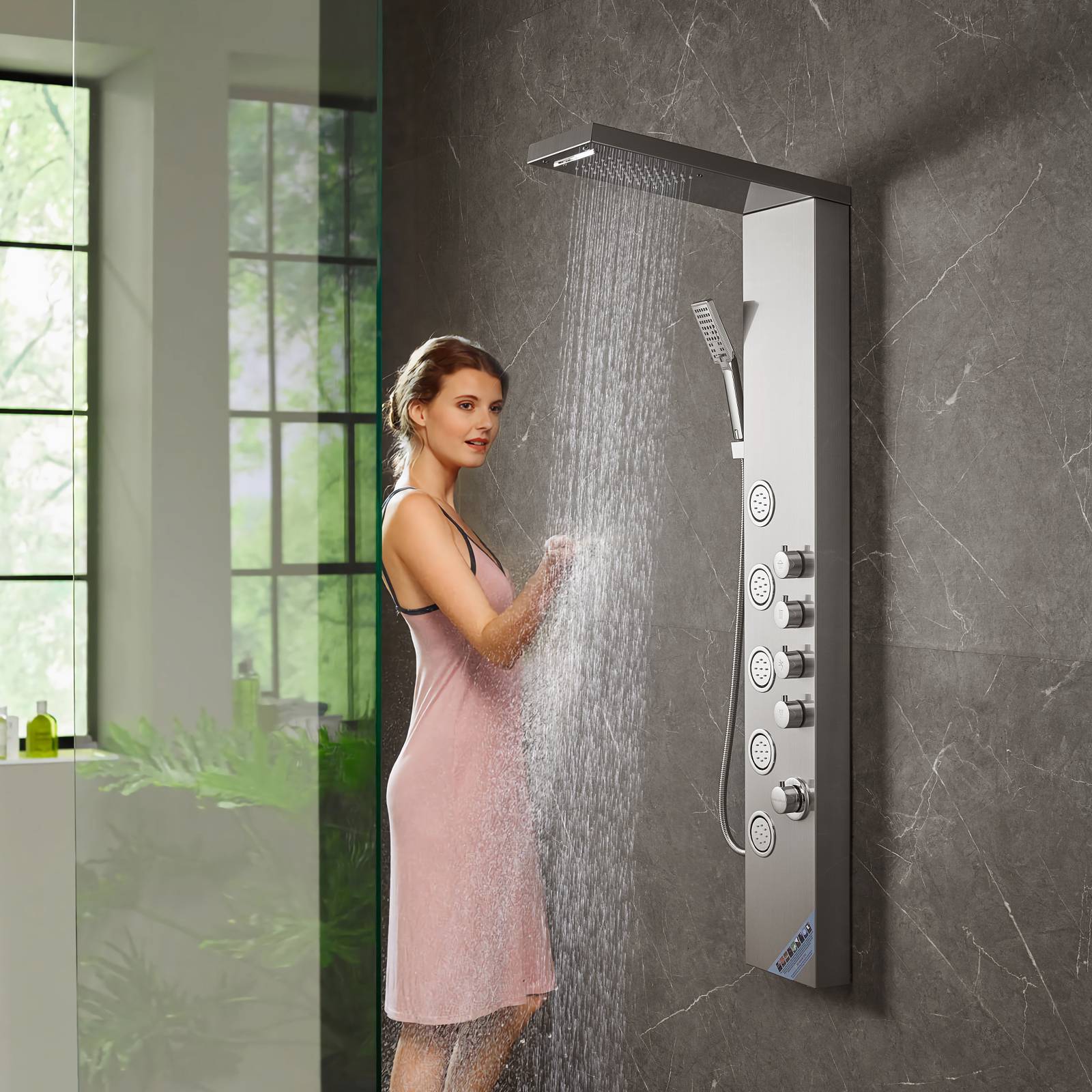 Vevor - VEVOR Système panneau de douche 4 modes, pluie, cascade, 5 jets massage, pomme à main 3 réglages. - Image 8