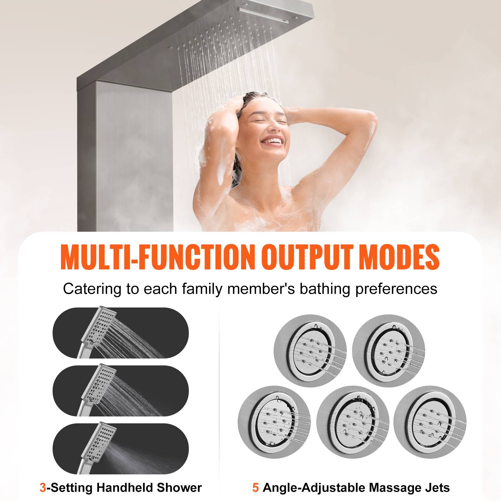 Vevor - VEVOR Système panneau de douche 4 modes, pluie, cascade, 5 jets massage, pomme à main 3 réglages. - Image 3