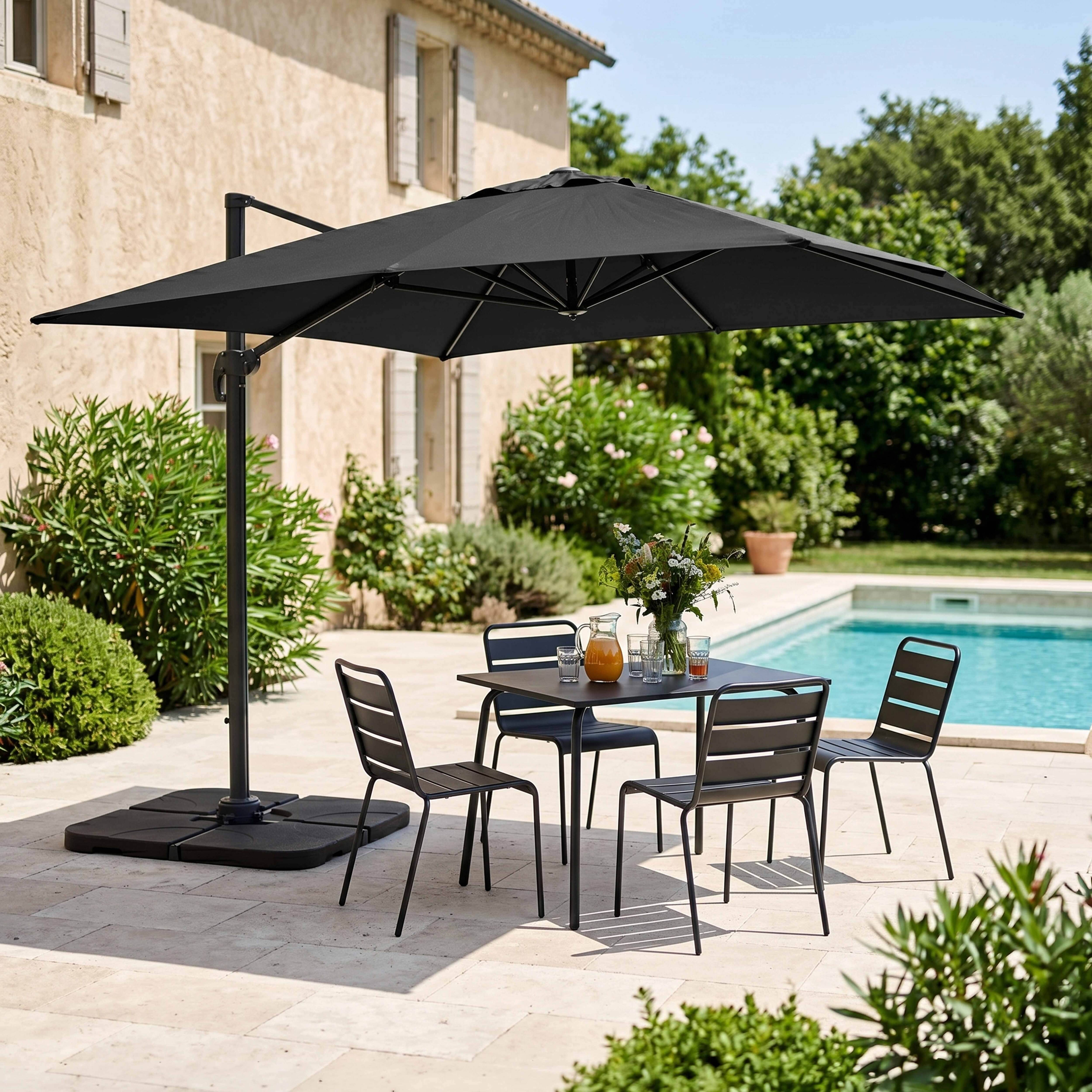 Oviala - Parasol déporté 4x3 m 360° inclinable + 4 dalles à lester gris Caserta - Oviala - Image 2